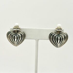 Lagos VINTAGE Caviar Fluted Two Tone Pearl Heart Earrings